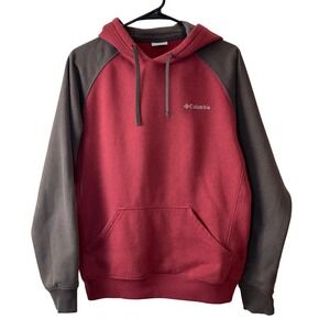 Columbia Men's Small Colorblock Hoodie Burgundy Grey Fleece Pullover Gorpcore